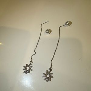 Crystal pearl long earrings